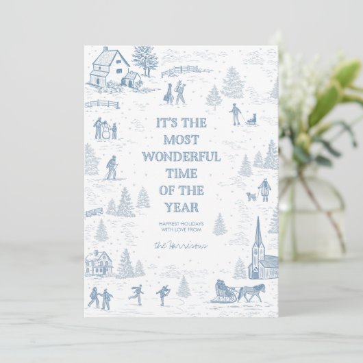 Toile Pattern Winter Wonderland Holiday Card 招待状 (スタンド正面)