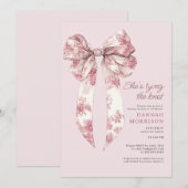 Toile Pink Coquette Bow Bridal Shower 招待状 (正面/裏面)
