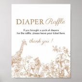 Toile Safari Baby Shower Diaper Raffle Sign ポスター (正面)
