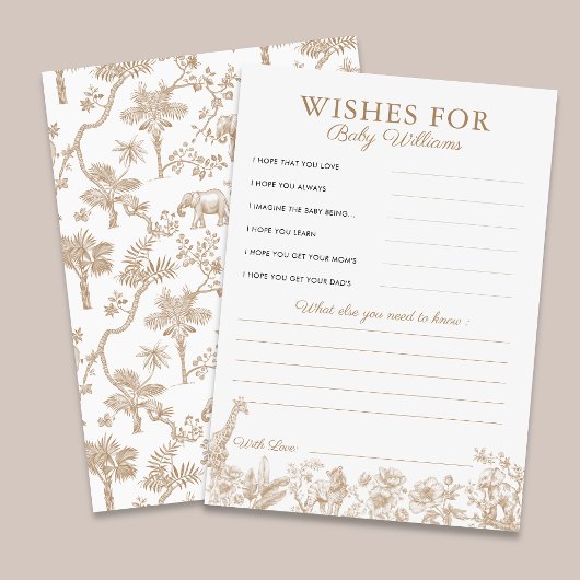 Toile Safari Baby Shower Wishes for Baby Game Card 招待状