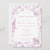 Toile Safari Pink Baby Shower Invitation Animal 招待状 (正面)