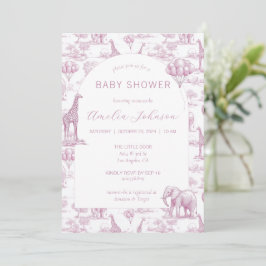 Toile Safari Pink Baby Shower Invitation Animal 招待状