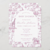 Toile Safari Pink Baby Shower Invitation Animal 招待状 (正面/裏面)