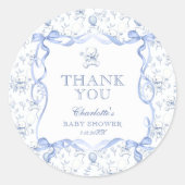Toile Teddy Bear Chinoiserieベビーシャワーありがとう ラウンドシール (正面)