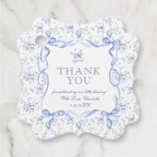 Toile Teddy Bear Dusty Blue Baby Showerありがとう フェイバータグ