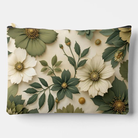 Toiletry bag green flowers pattern  アクセサリーポーチ (正面)