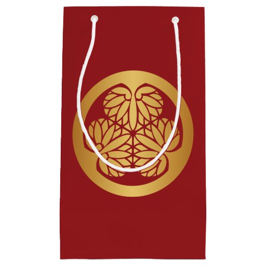 Tokugawa Aoi月曜日の赤の日本のな家紋の金ゴールド スモールペーパーバッグ (正面)