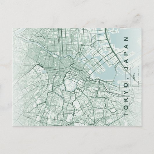 Tokyo City Japan Map Minimal Postcard ポストカード (正面)