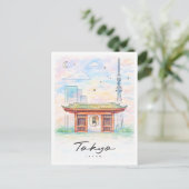 Tokyo Cityscape Watercolor | Japan Travel シーズンポストカード (スタンド正面)