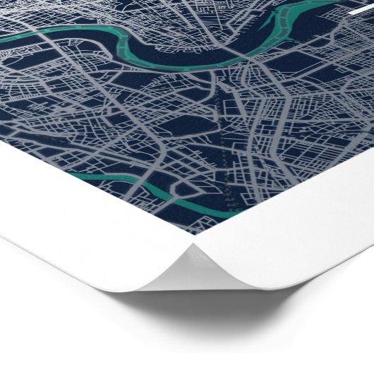 Tokyo - Japan Blue Dark City Map ポスター (角)