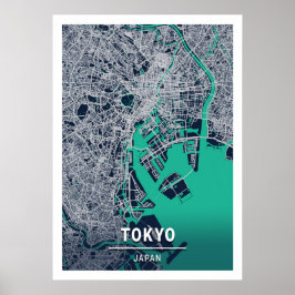 Tokyo - Japan Blue Dark City Map ポスター