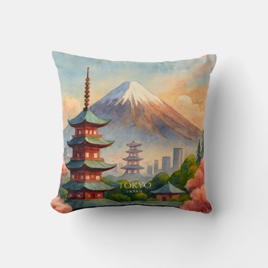 Tokyo Japan Cityscape Watercolor Souvenir クッション (正面)