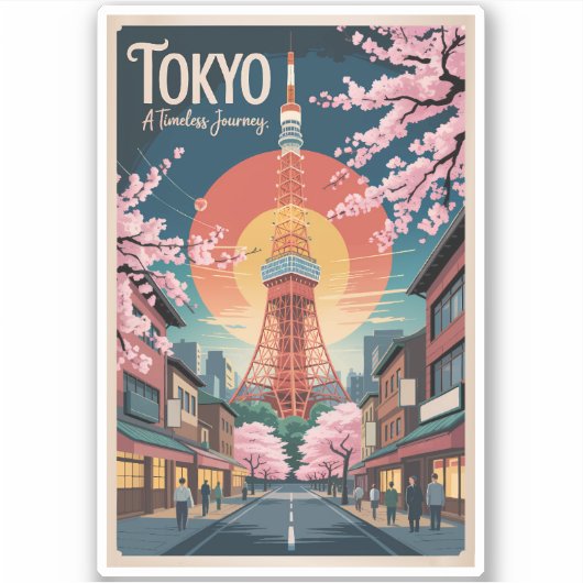 Tokyo Japan Illustration Travel Art Vintage シール (正面)