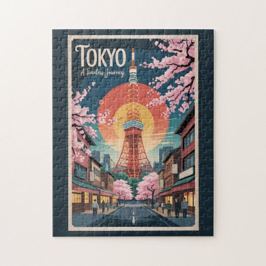 Tokyo Japan Illustration Travel Art Vintage ジグソーパズル (縦)