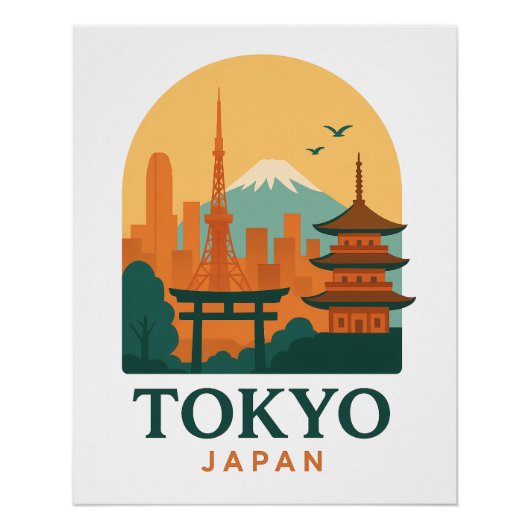 Tokyo Japan Minimalist Travel Poster – Glossy  ポスター (正面)