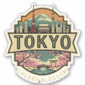Tokyo Japan Skyline Mount Fuji Travel Badge シール (正面)