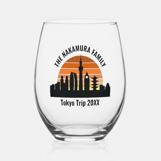 Tokyo Japan Sunset Custom Vacation Souvenir ステムなしワイングラス (正面)