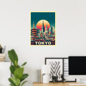 Tokyo Japan travel RETRO skyline gifts ポスター (ホームオフィス)