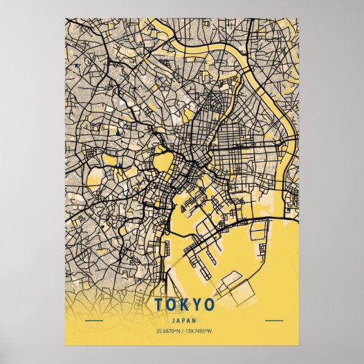 Tokyo - Japan Yellow City Map ポスター (正面)