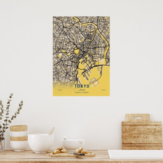 Tokyo - Japan Yellow City Map ポスター (キッチン)