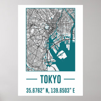 tokyo Minimalist city Map, tokyo DIY city Map ポスター