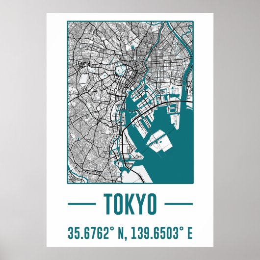 tokyo Minimalist city Map, tokyo DIY city Map ポスター (正面)