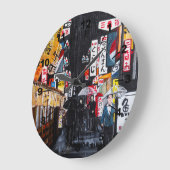 Tokyo Rain Painting by Alfred Fox ラージ壁時計 (傾斜)