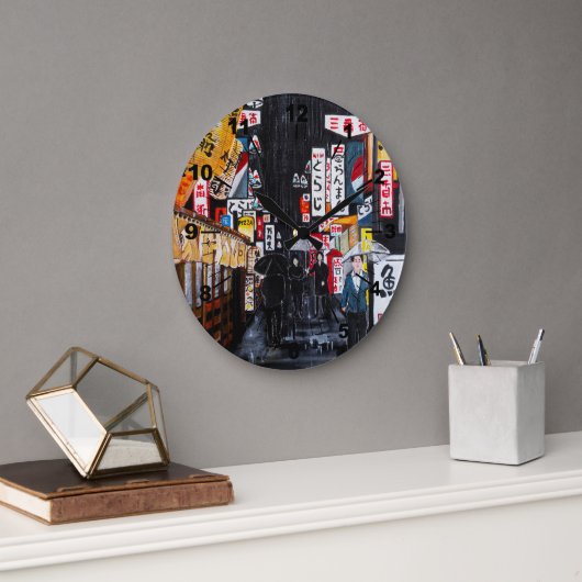 Tokyo Rain Painting by Alfred Fox ラージ壁時計 (オフィス)