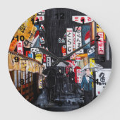 Tokyo Rain Painting by Alfred Fox ラージ壁時計 (正面)
