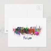 Tokyo skyline in watercolor ポストカード (正面/裏面)