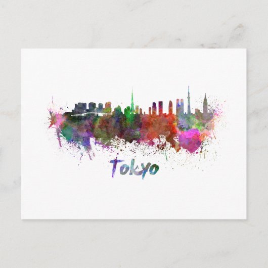 Tokyo skyline in watercolor ポストカード (正面)