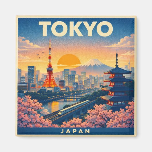 Tokyo Vintage Travel Poster Magnet マグネット (正面)