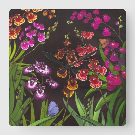 Tolumnia Equitant Oncidiumの蘭によっては壁のCloが開花します スクエア壁時計 (正面)