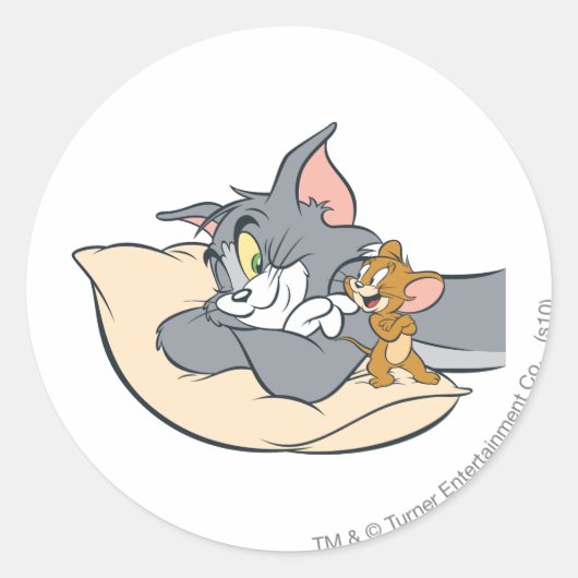 Tom and Jerry On Pillow ラウンドシール (正面)