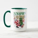Tom and Jerry Santas By The Tree マグカップ<br><div class="desc">Check out Tom and Jerry dressed as Santa Claus,  standing by the Christmas Tree,  with the words "Snow Snow Snow" written behind them.</div>