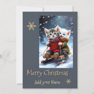Tom and Luna Christmas Card Sledding Winter Scene  シーズンカード
