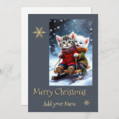 Tom and Luna Christmas Card Sledding Winter Scene シーズンカード (正面/裏面)