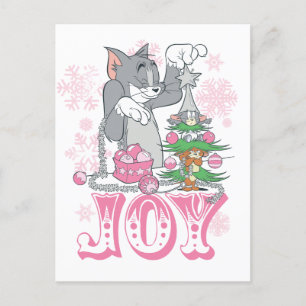 Tom, Jerry, and Nibbles Decorating Joy シーズンポストカード