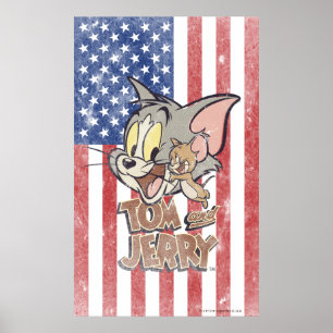 Tom & Jerry With US Flag ポスター