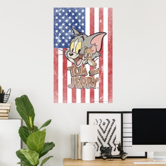 Tom & Jerry With US Flag ポスター (ホームオフィス)