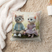 Tom & Luna Cat Pillow Cover, Cute Cat Cushion クッション (ブランケット)