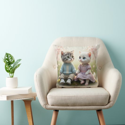 Tom & Luna Cat Pillow Cover, Cute Cat Cushion クッション (椅子)