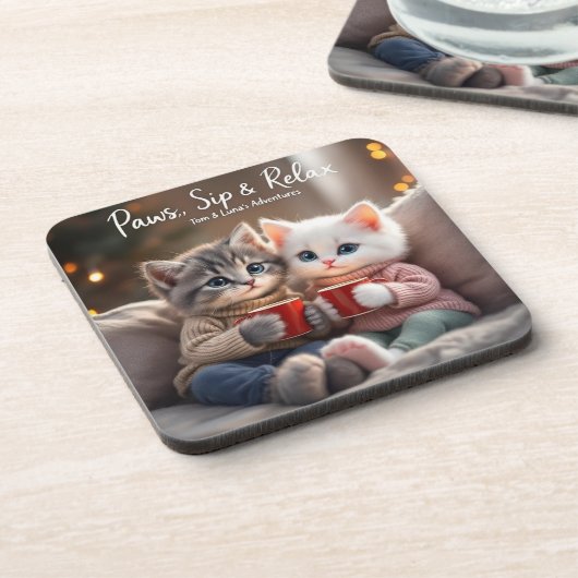 Tom & Luna’s Adventures™ – “Paws, Sip & Relax” Coa コースター (左側)
