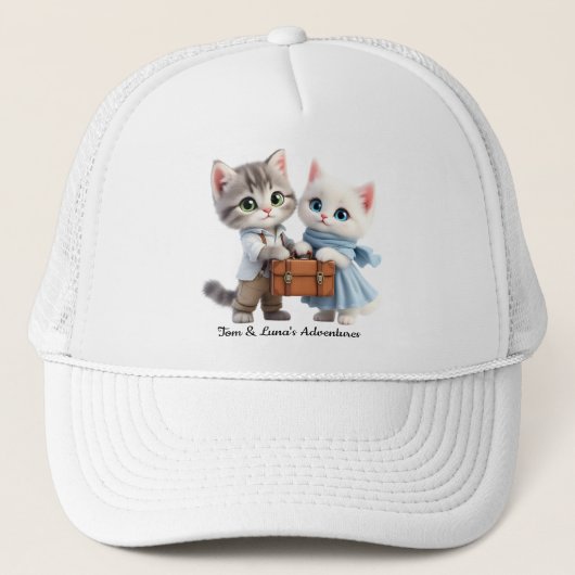 Tom & Luna Travel Hat – Cute Cat Adventure Cap キャップ (正面)