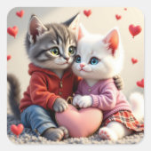 Tom & Luna Valentine Sticker |  Cat Stickers スクエアシール (正面)