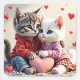 Tom & Luna Valentine Sticker |  Cat Stickers スクエアシール