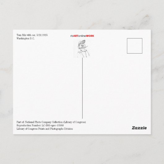 Tom Mix With Car, 5/21/1925#Tom Mix With Car# ポストカード (裏面)