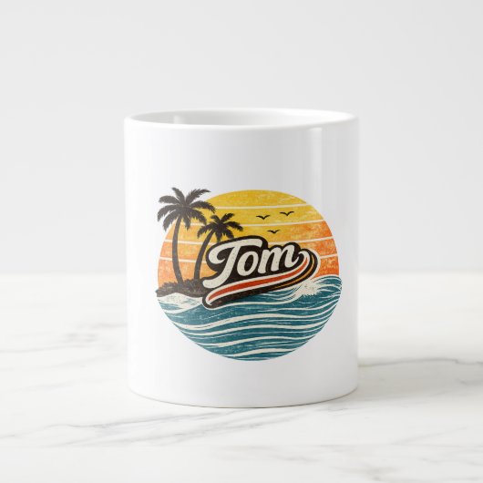 Tom Retro Sunset Name Design ジャンボコーヒーマグカップ (正面)