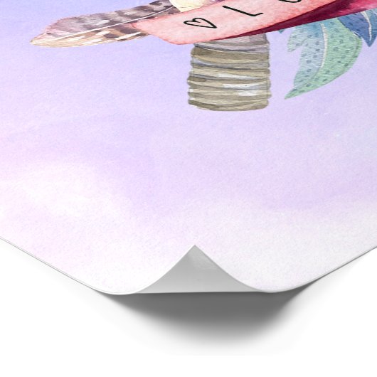 Tomahawk Hammer and Flowers Watercolor Design ポスター (角)