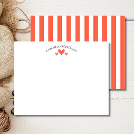 Tomato Elegant Classic Hearts Striped Note Card ノートカード